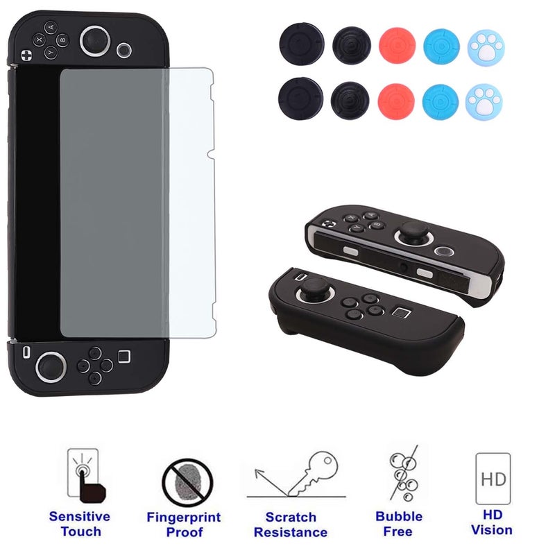 COMCOOL Dockable Case for Nintendo Switch Oled - [9 FT Military Grade Drop Protection] [with Tempered Glass Screen Protector and Thumb Grips] Cute Protective Cover for Nintendo Switch Oled - Black - Image 4